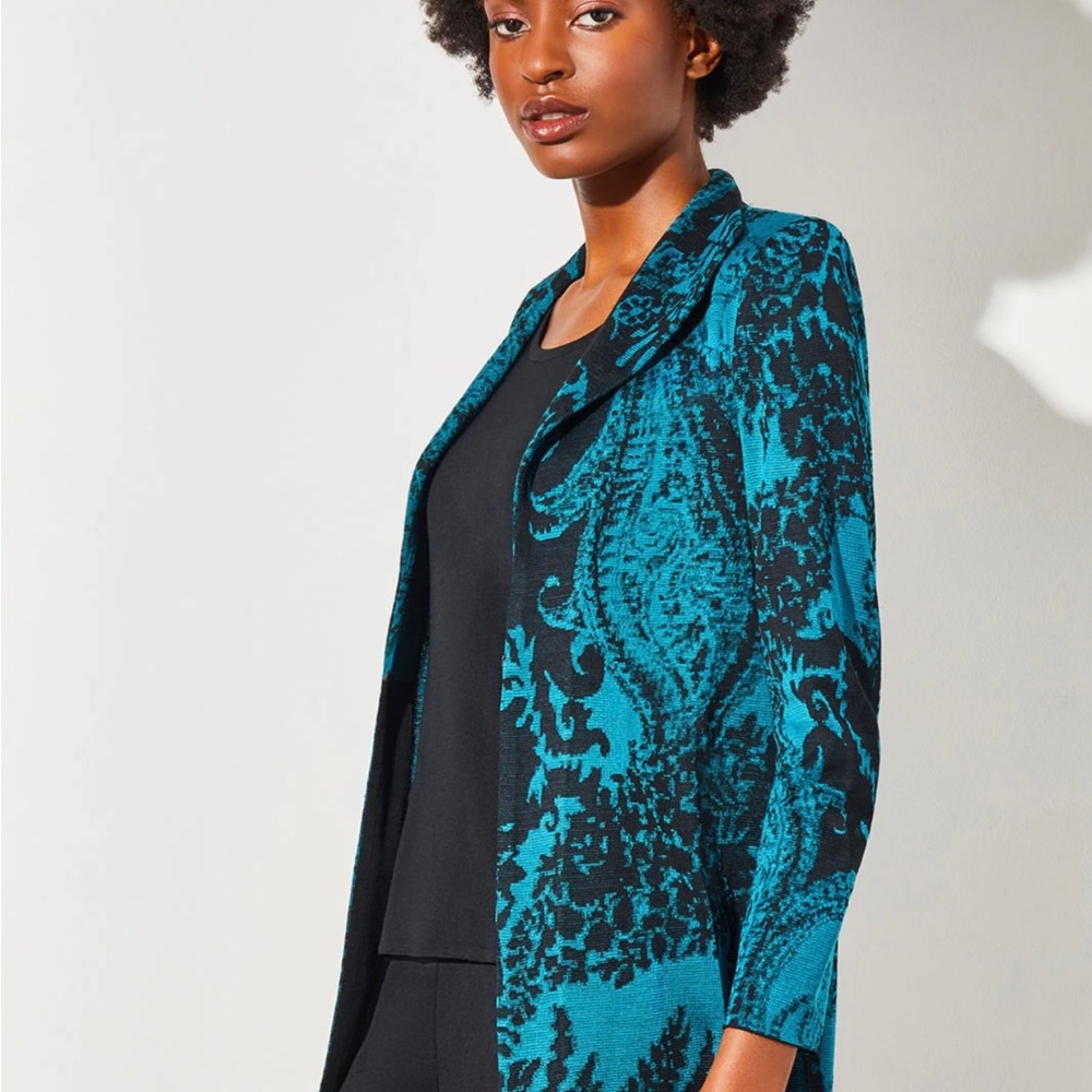 Ming Wang Paisley Shawl Collar Lapel Knit Jacket